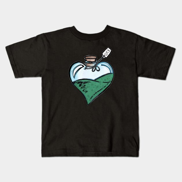 Good Luck Potion - green liquid in a heart bottle Kids T-Shirt by Tenpmcreations